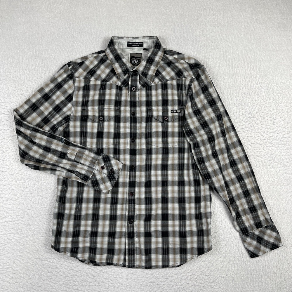 Fox Shirt Mens‎ Medium Black Gray Plaid Moto BMX Racing Outdoors Casual Travel